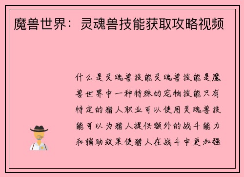 魔兽世界：灵魂兽技能获取攻略视频