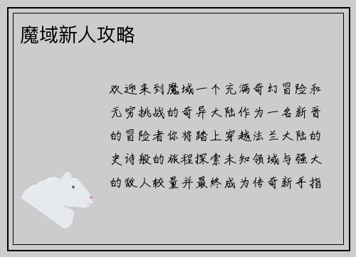 魔域新人攻略